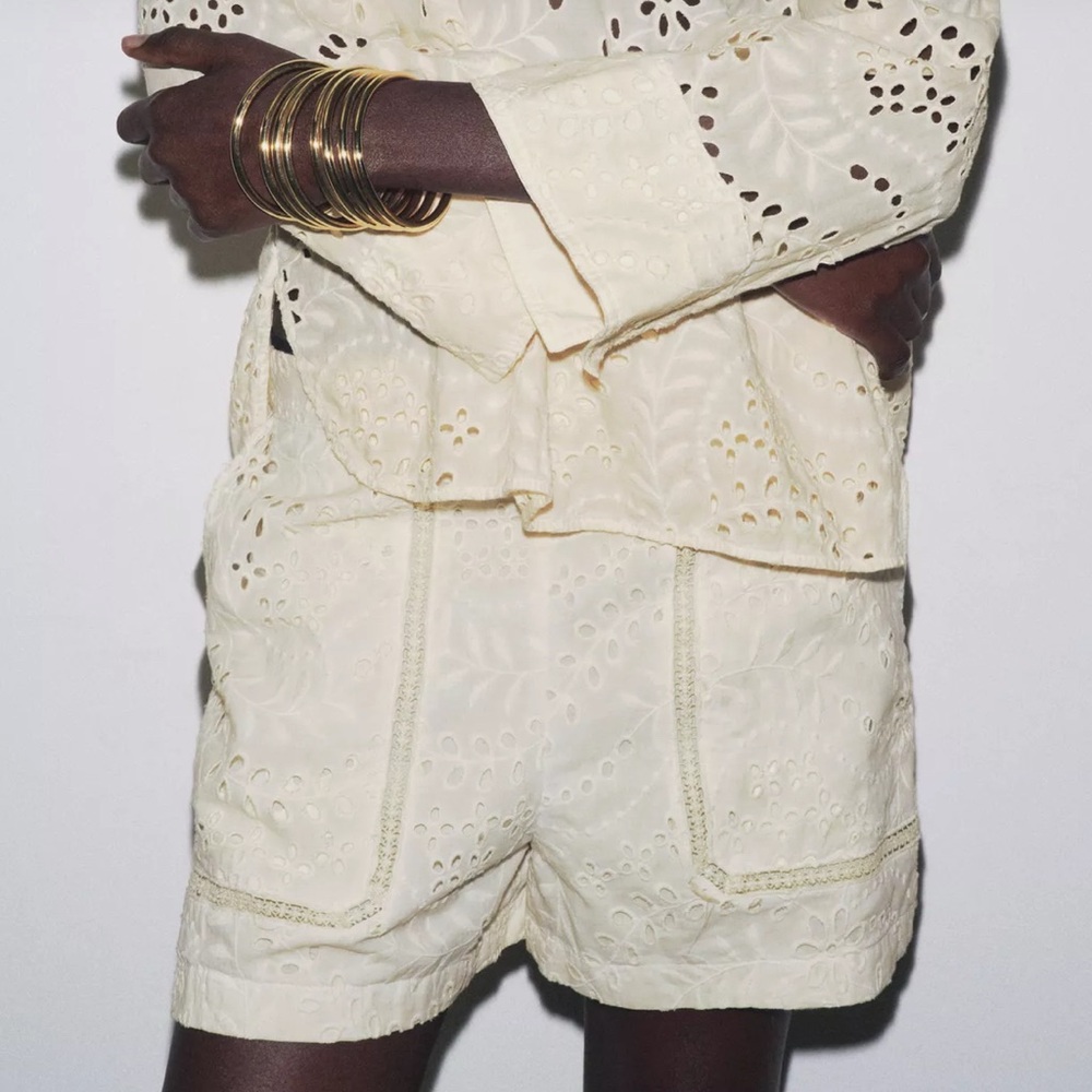 New w Tags! ZARA ZW COLLECTION PERFORATED EMBROIDERY BERMUDA SHORTS